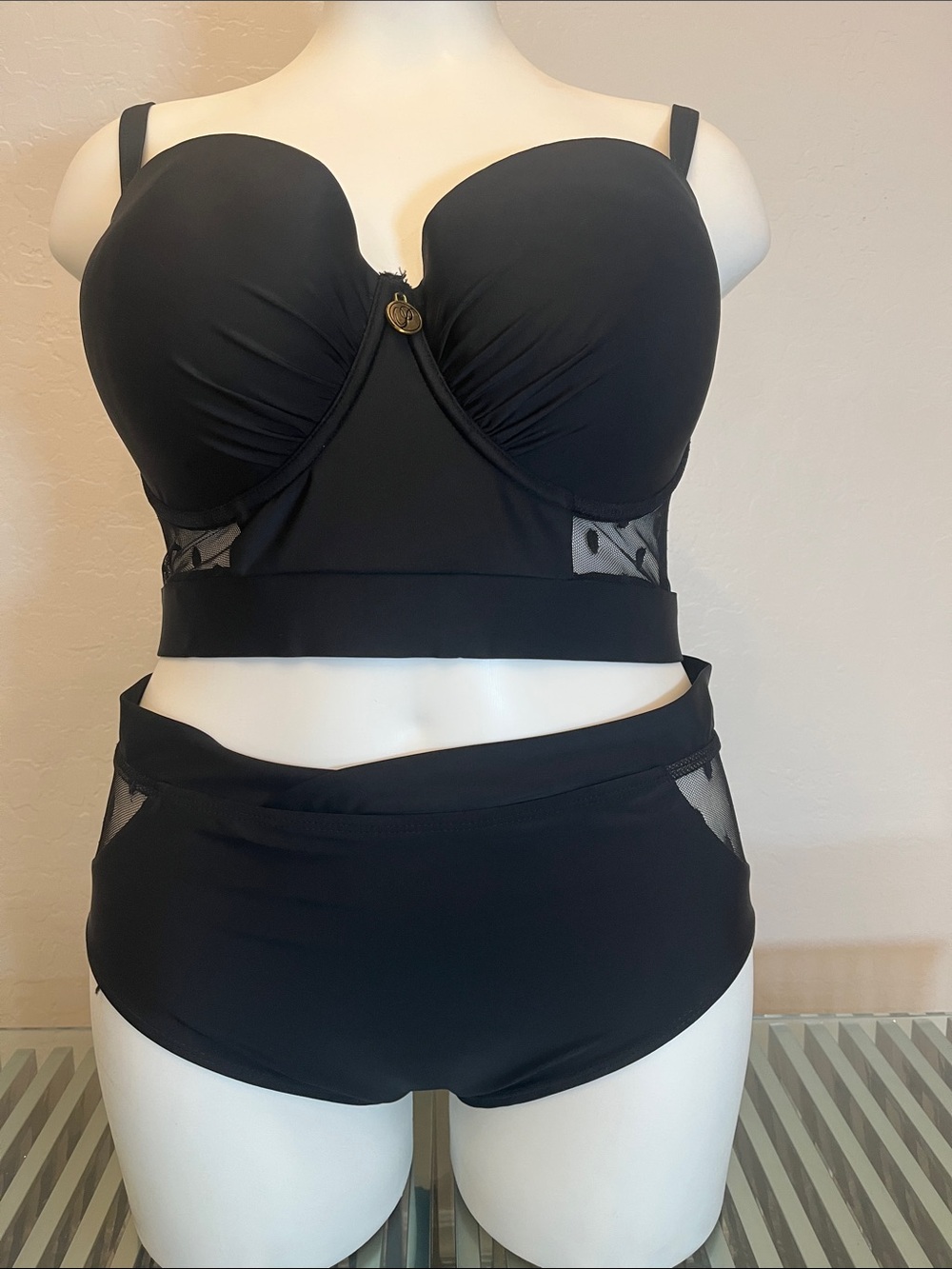 Paramour Black Longline Balconette Bikini Top with High-Waist Bottoms